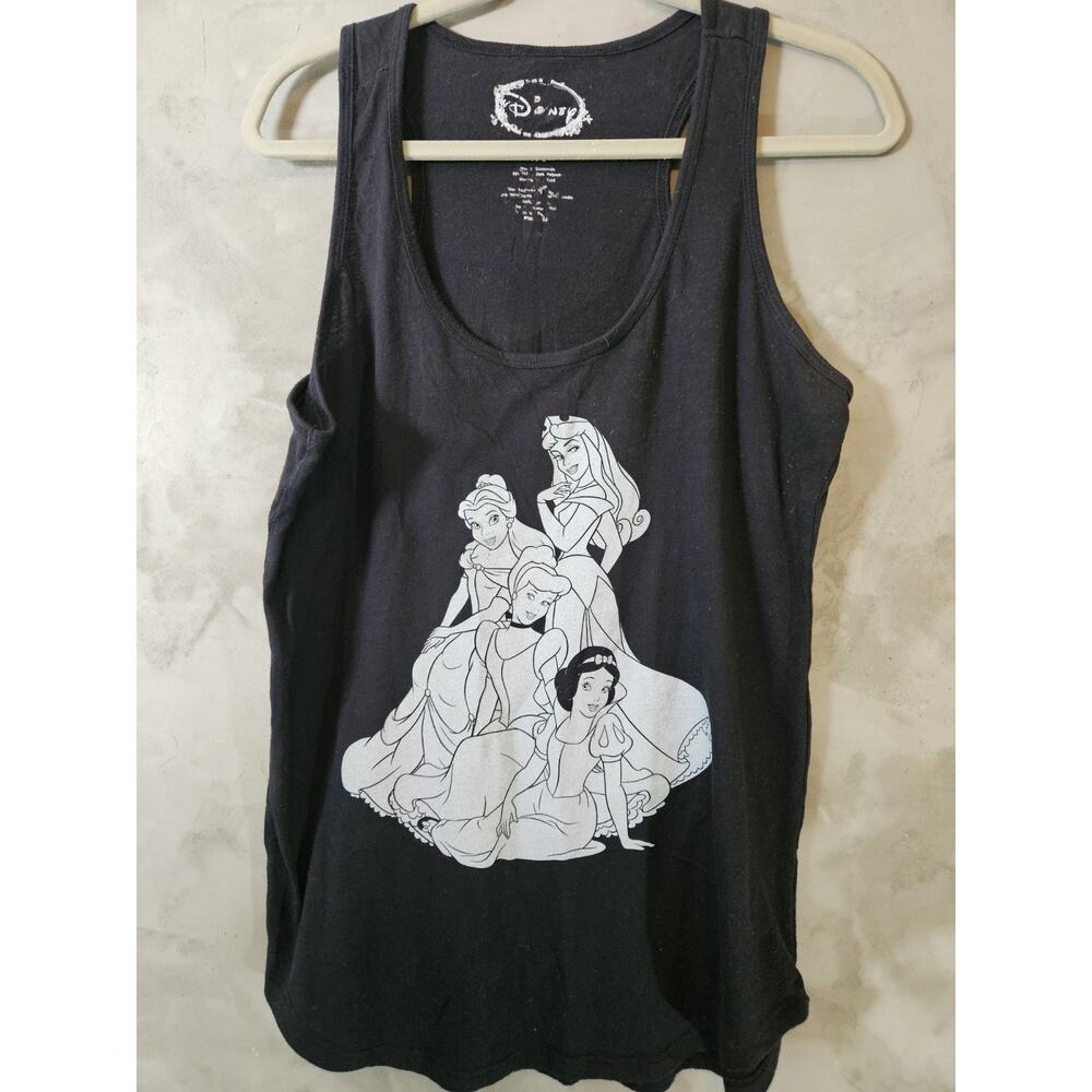 Disney XL Black Cotton Polyester Scoop Neck Graphic Princess Tank Top